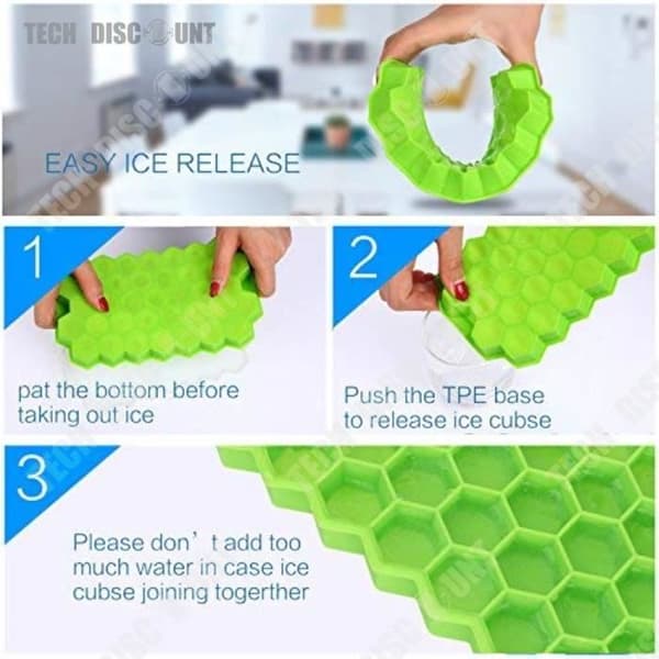TD® silikon honeycomb iskubbricka med lock BPA-fri grön cocktailform 37 fack iskuber Frys