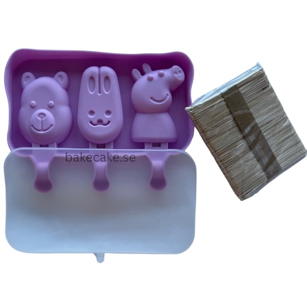Djur Popsicle med Glasspinnar 50st –Djurdesign med Kanin, Gris & Björn