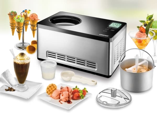Unold 48845, Jäätelökone-kompressori, 2 L, 60 min, 1 kulhoa, 1,5 m, Ruostumaton teräs