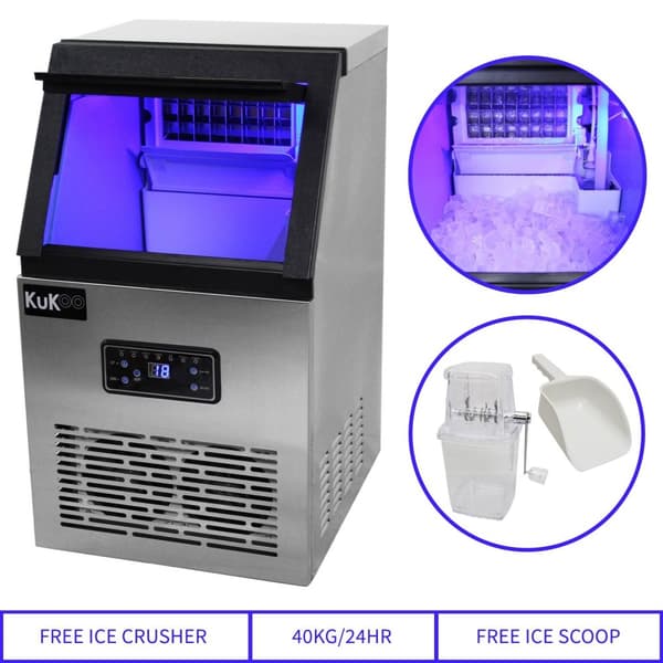 Kommerciel isterningmaskine i rustfrit stål 40 kg/24 timer Restaurant Bar Cafe Hotel IceMaker / GRATIS isknuser