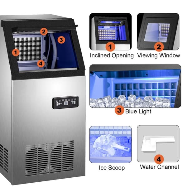 68kg/dygn 410W multifunktionell kommersiell ismaskin med digital LCD-panel, hög isproduktion och lagringskapacitet