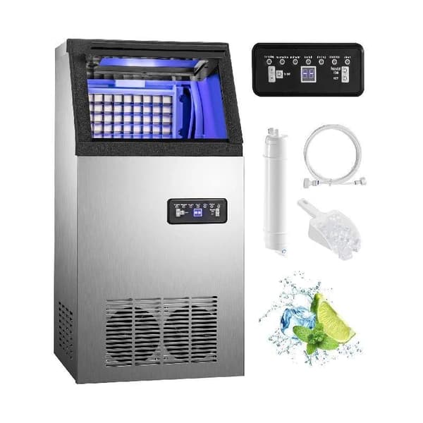 50kg/dygn 256W multifunktionell kommersiell ismaskin med digital LCD-panel, hög isproduktion och lagringskapacitet