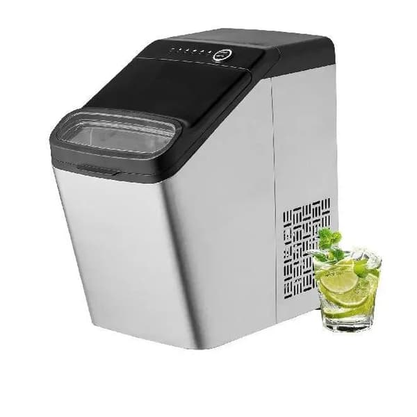 33 lbs/dag 130W bärbar elektrisk ismaskin med isskopa/iskorg, justerbar isbitsstorlek, bra isoleringsteknik, självrengörande, lågt ljud