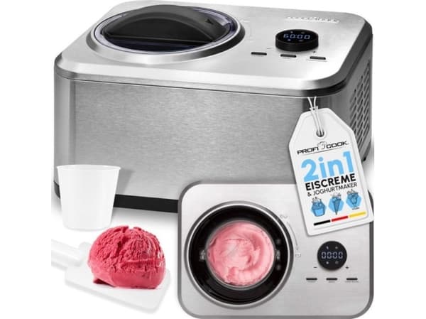 ProfiCook PC-ICM 1268, Kompressor-iskremmaskin, 1,5 l, Rustfritt stål, 25 min, LED, Rustfritt stål