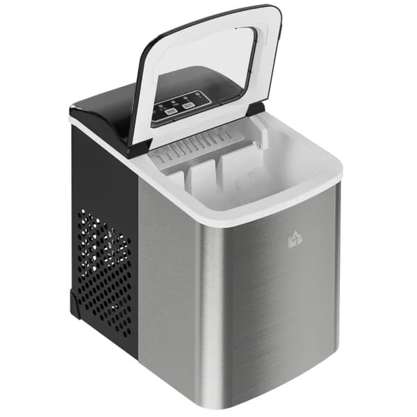 Rootz køkkenmaskiner - Isterningmaskine - Dispenser - Iskugler - 1 iskurv - Isbakke - Isske - PS - Plastik - Rustfrit stål - Sølv-sort - 21,2L x 29,5W