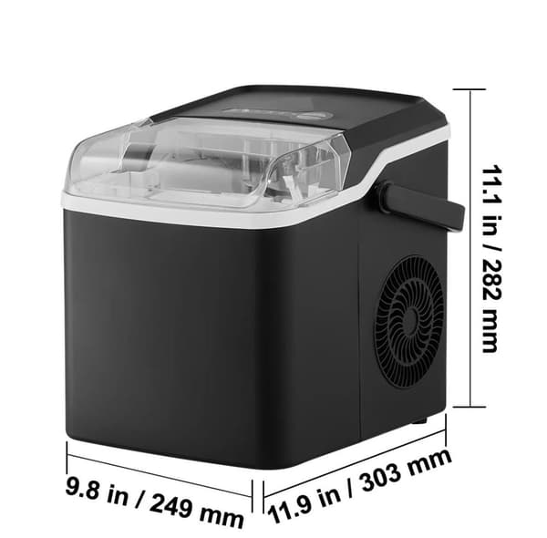 26 lbs/dag 150W bärbar ismaskin med 1,3 lbs islagringskapacitet, justerbar iskubstorlek, lågt ljud, självrengörande funktion