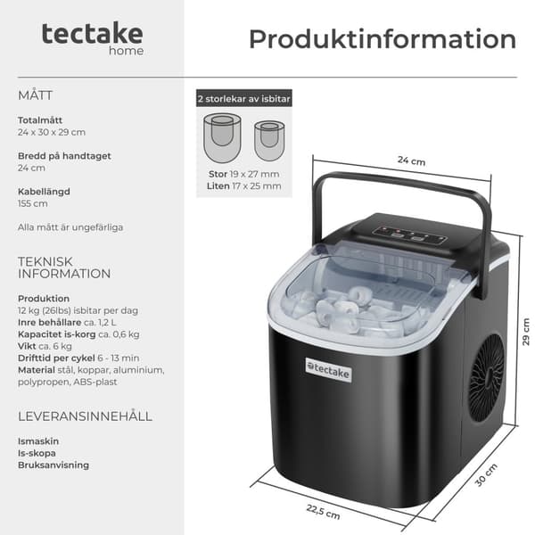 Ismaskin Arctic, 1,2 L, 2 isbitsstorlekar - svart