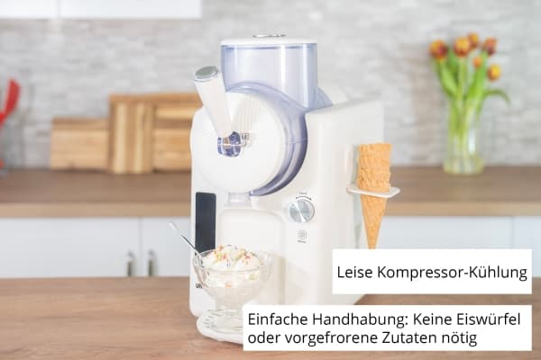 2-in-1 slush- ja pehmytjäätelökone SOFIE (valkoinen, 1500 ml slushille tai pehmytjäätelölle, 150 watin kompressori)