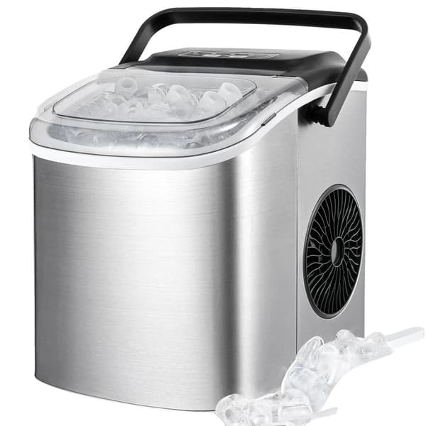 Ismaskin, 9 isbitar på 6 minuter, 12 kg isproduktion, automatisk rengöring,Silver