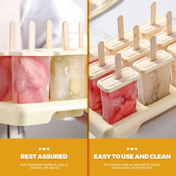 Lollanda Popsicle Molds Set Ice Pop Molds Återanvändbara Popsicle-hållare med träpinnar Hemlagad Popsicle Maker
