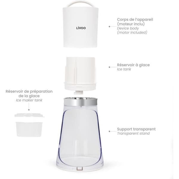 Iskross - LIVOO - DOM462 - 150 ml - 2 storlekar - Automatisk start - Behållare - Rostfritt stålblad