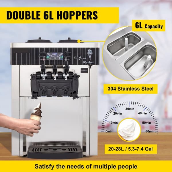2200W 20-28L/H mjukglassmaskin med 2 x 6L behållare och 4 olika munstycken, 3 smaker, smart manöverpanel, genomtänkta detaljer