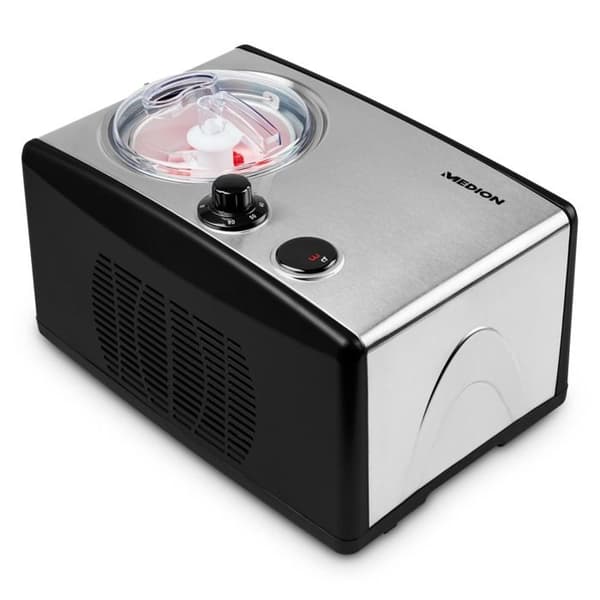 Sorbetmaskin Yogurtmaskin - MEDION MD18387 – 150W – från -18 till -35°C – 1,5L glass – LCD-skärm – Svart/Alu