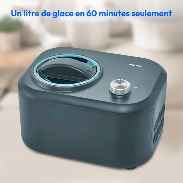 MEDION Glassmaskin med kompressor (lämplig för tillverkning av glass, fryst yoghurt & sorbet, 1 liter, 100