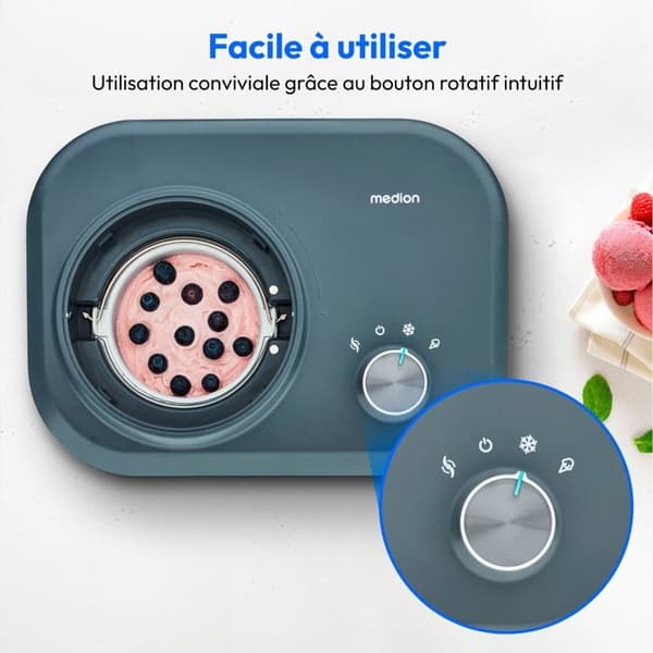 MEDION Glassmaskin med kompressor (lämplig för tillverkning av glass, fryst yoghurt & sorbet, 1 liter, 100