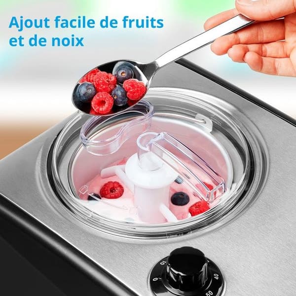 Glassmaskin Yoghurtmaskin - MEDION MD18387 – 150W – från -18 till -35°C – 1,5L glass – LCD-skärm – Svart/Aluminium