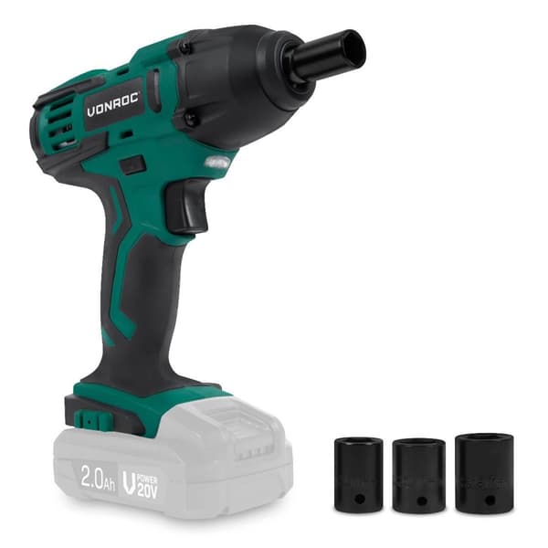 VONROC Slagnøgle 20V - 150Nm Møtrikspænder | Solo | Ekskl. akku og oplader  - Inkl. 4 toppe 3/8" - 13mm, 14mm, 15mm & 17mm.