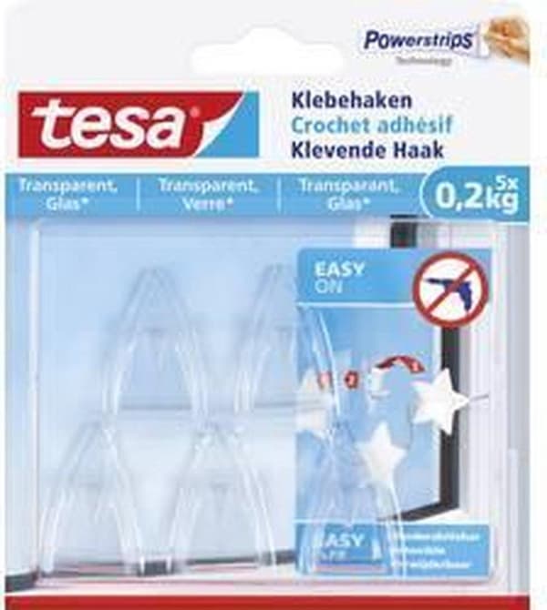Tesa 77734 powerstrips selvklæbende krog gennemsigtig 0,2 kg. - 5 stk