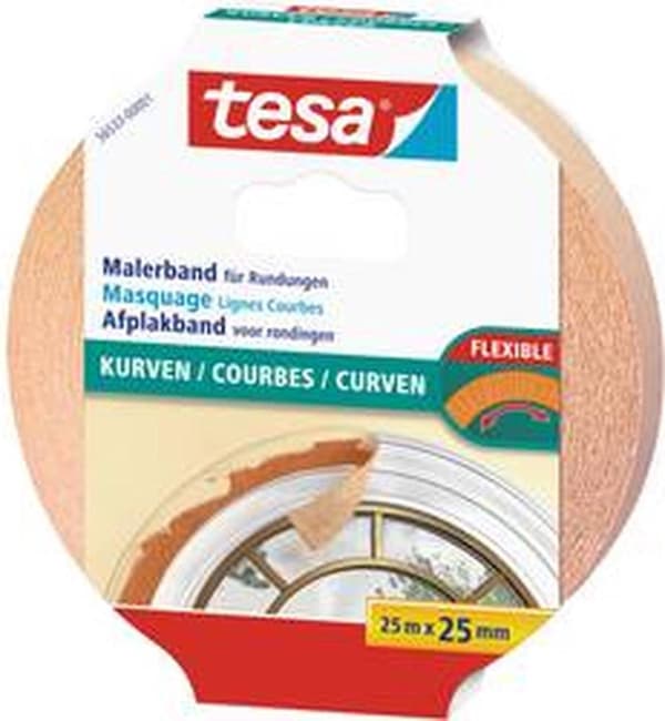 Tesa joustava maalarinteippi kaareville - 25 metriä x 25 mm.