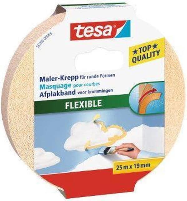 Tesa joustava maalarinteippi kaareville - 25 metriä x 25 mm.