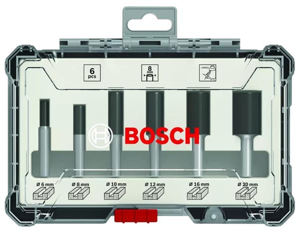 Bosch - fræsehoved - til træ, nåletræ, hårdttræ, profiler - 6 stykker - 6mm, 8mm, 10mm, 12mm, 20mm, 16mm - længde: 50mm, 60mm, 54mm