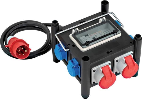 Brennenstuhl kompakt gummistrømfordeler med certificeret afbryder (2m kabel, 2x CEE 400V/16A, 5x 230V/16A, byggepladsbrug og permanent udendørsbrug, m
