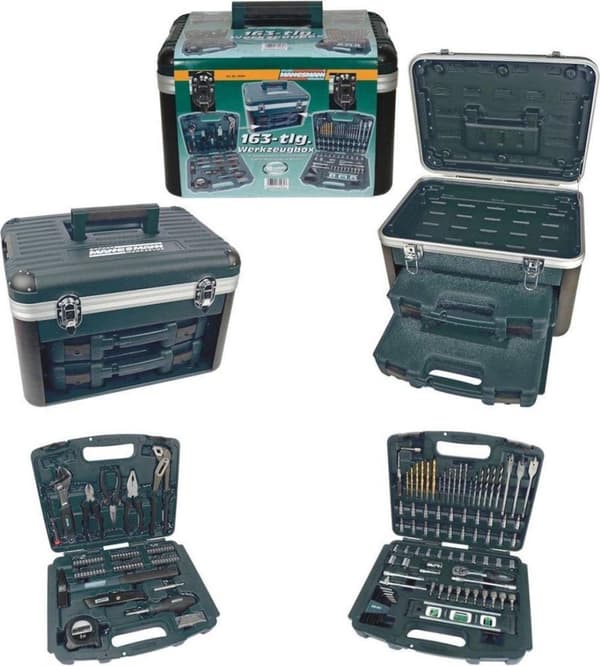 Mannesmann verktygsväska fylld - 163 delar - ergonomiskt utformad - svart, grön