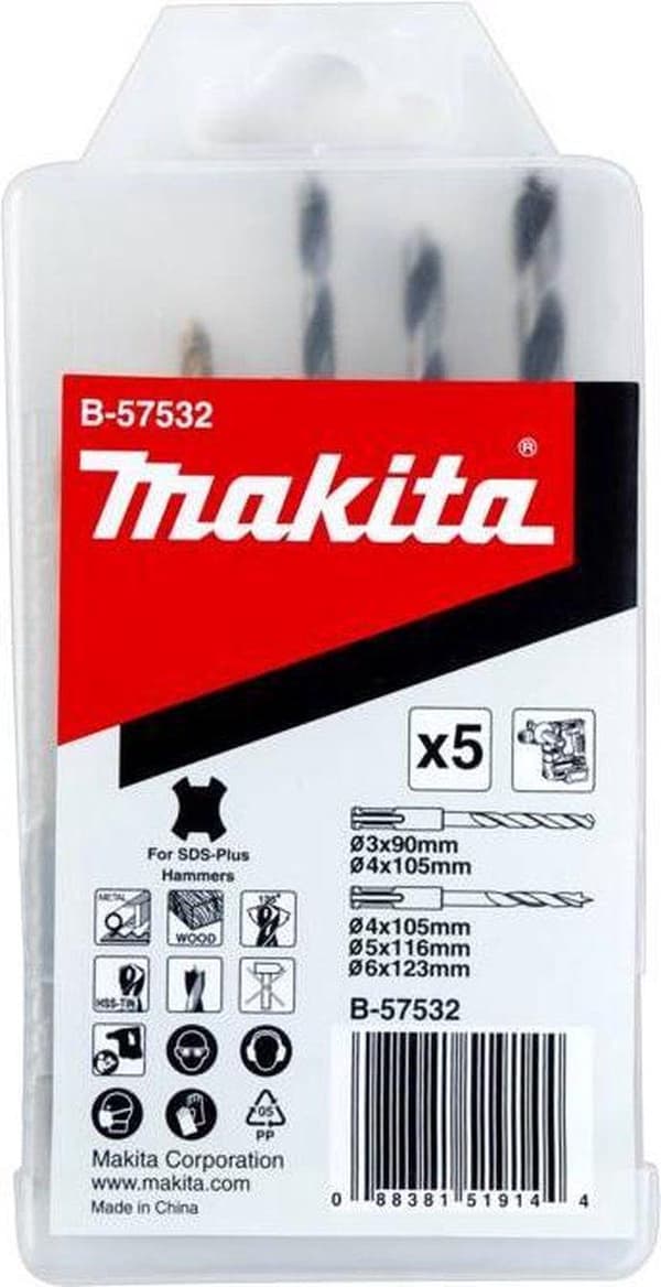 Makita Boresæt til træ og metal SDS plus, 5 stk