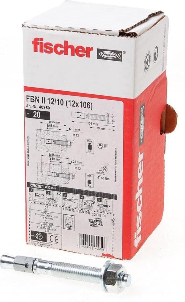 fischer FBN II 12/10 (12X106mm) Ankkurin läpi - M12 (20 kpl)