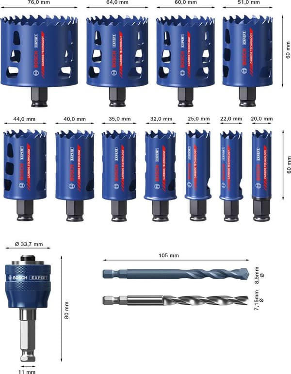 Bosch Expert Tough Material - hålsågsset - för plast, tegel, mjukt kakel, rostfritt stål, trä med metall, multimaterial - 14 delar