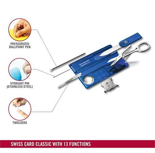 Victorinox lommekniv Swiss Card Lite (13 funktioner, LED-lys, forstørrelsesglas, saks, stift) blå gennemsigtig
