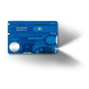 Victorinox fickkniv Swiss Card Lite (13 funktioner, LED-ljus, förstoringsglas, sax, stift) blå transparent