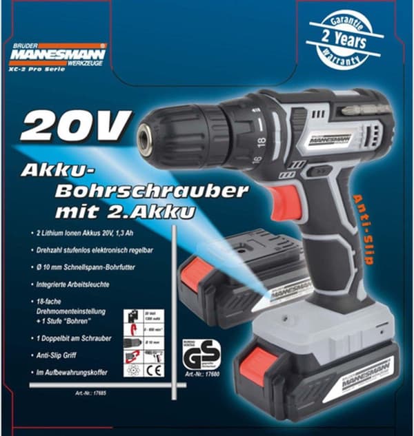 Brüder Mannesmann Akku skruetrækker 2x20 V 1,3 Ah