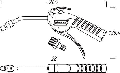 HAZET-puhalluspistooli (tukkeutumattomalla Venturi-suuttimella, käyttöpaine: 6 bar, ergonominen kahva optimoidulla voimansiirrolla) 9040P-4