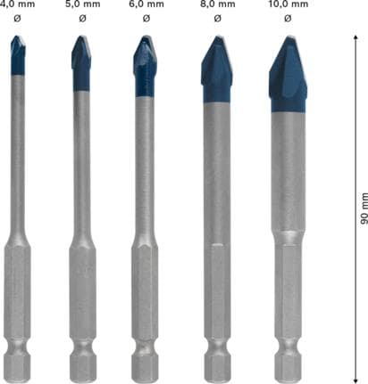 Bosch Expert HEX-9 HardCeramic - borrset - för mjuka kakel, hårda kakel - 5 stycken - 5 mm, 6 mm, 8 mm, 10 mm, 4 mm - längd: 90 mm