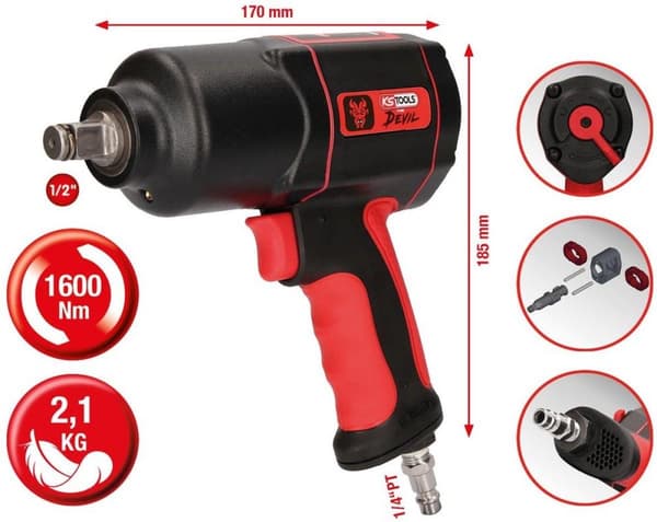 KS Tools 515.1200 1/2" THE DEVIL højtydende pneumatisk slagnøgle, 1600 Nm