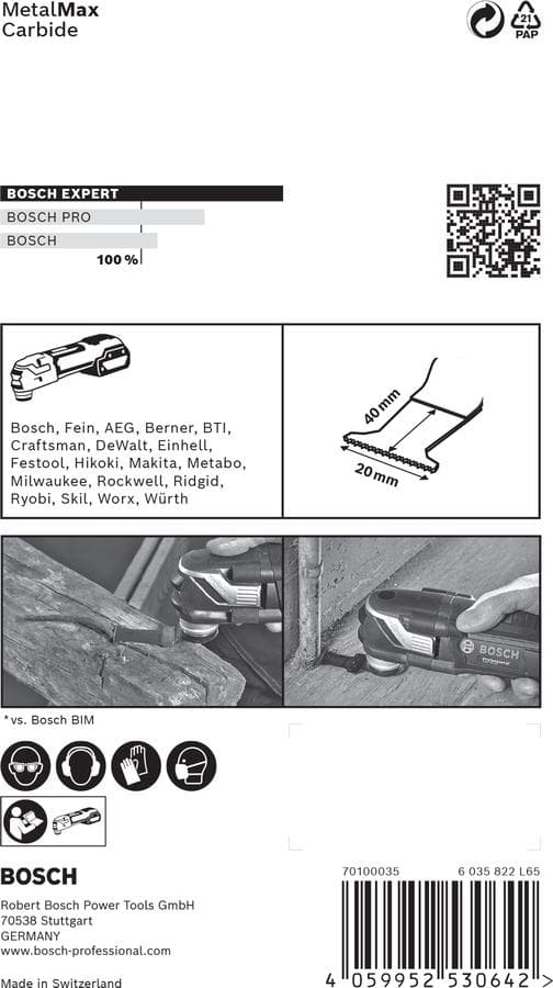Bosch-tarvikkeet 2608900012 EXPERT MetalMax AIZ 20 AIT kovametallipistosahanterä, 1 kappale (2608900012)