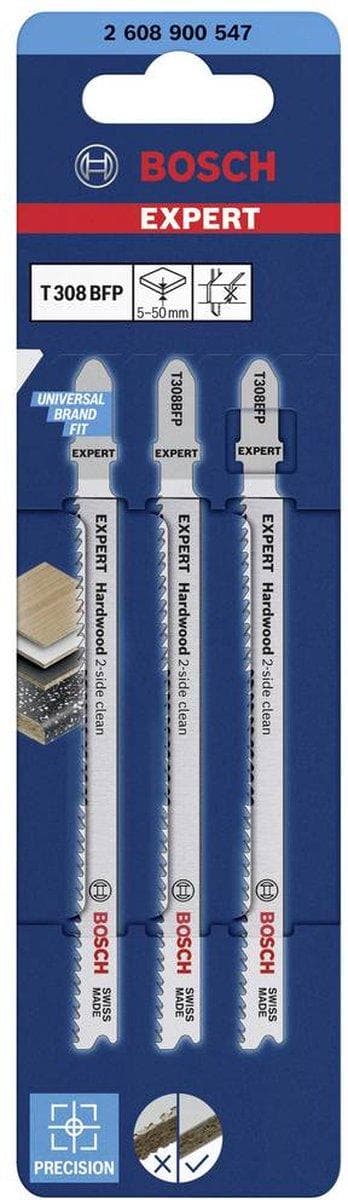 Bosch tilbehør 2608900547 EKSPERT “Hardwood 2-side clean” T 308 BFP stiksavklinge, 3 stk N/A 3 stk.