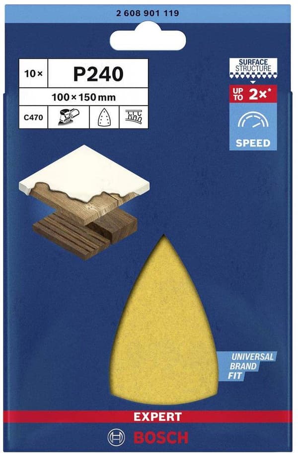 Bosch 2608901119 EXPERT Hiomapaperi C470 Paras puulle ja maalille, 100 x 150 mm, syvyys 240, 7 reikää, 10x