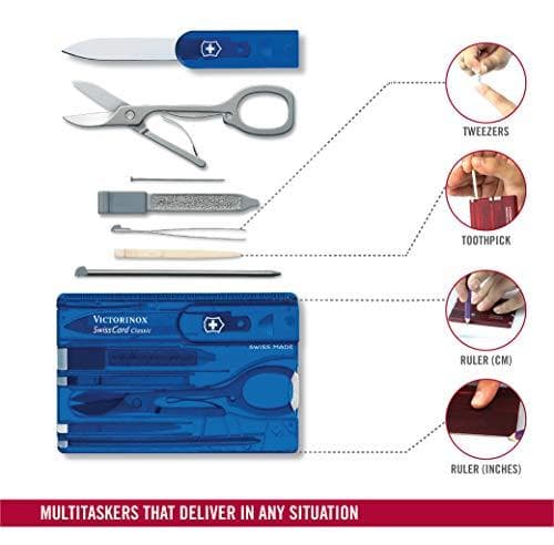 Victorinox lommekniv Swiss Card Classic (10 funktioner, saks, nål, pen) blå gennemsigtig