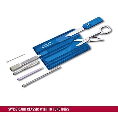 Victorinox lommekniv Swiss Card Classic (10 funktioner, saks, nål, pen) blå gennemsigtig