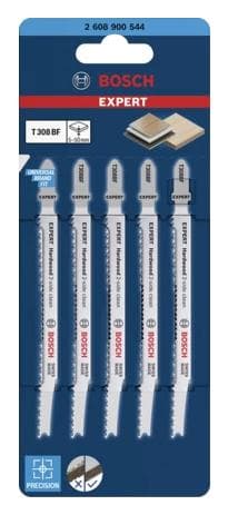 Bosch tilbehør 2608900544 EKSPERT “Hardwood 2-side clean” T 308 BF stiksavklinge, 5 stk N/A 5 stk.