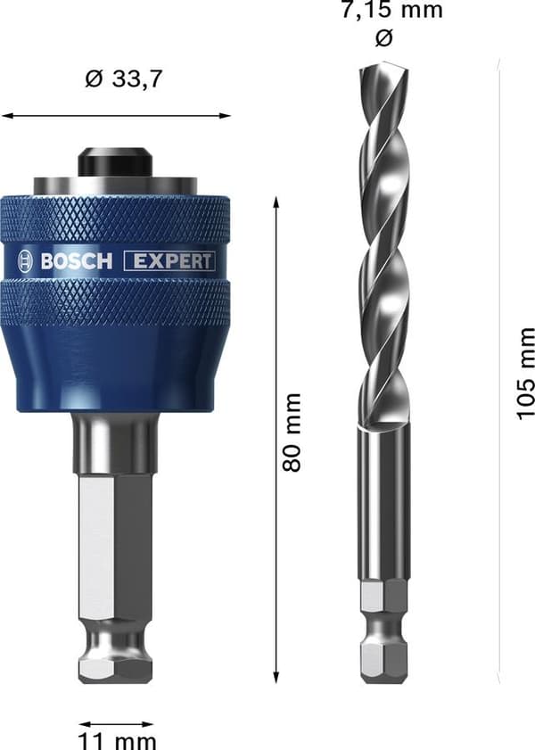 Bosch Expert Power Change Plus systemadapter för hålsågar 11 mm, HSS-G borr 7,15 x 105 mm