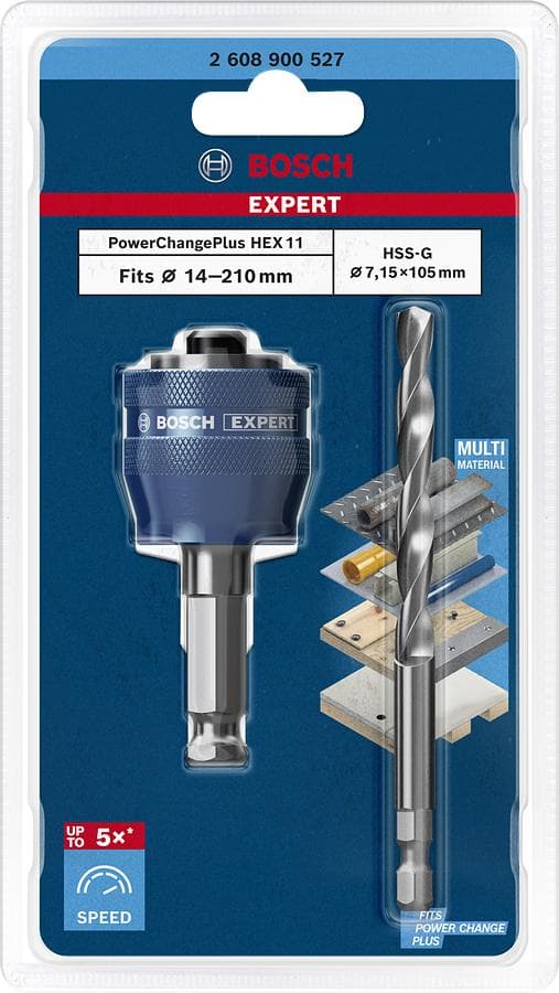 Bosch Expert Power Change Plus systemadapter för hålsågar 11 mm, HSS-G borr 7,15 x 105 mm