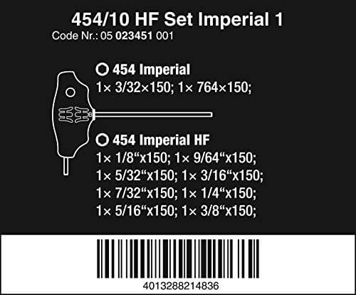 454/10 HF-sæt Imperial 1 skruetrækkersæt T-grebsskruetrækker Hex-Plus med holdefunktion, imperial, 10 stk.