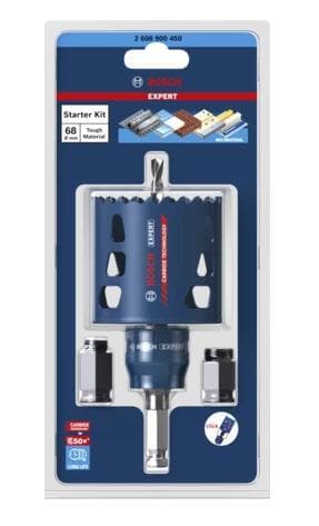 Bosch Expert Tough Material Startsæt - hulsav - til plast, mursten, bløde fliser, rustfri stålplader, træ med metal - 68 mm - unbrakonøgle