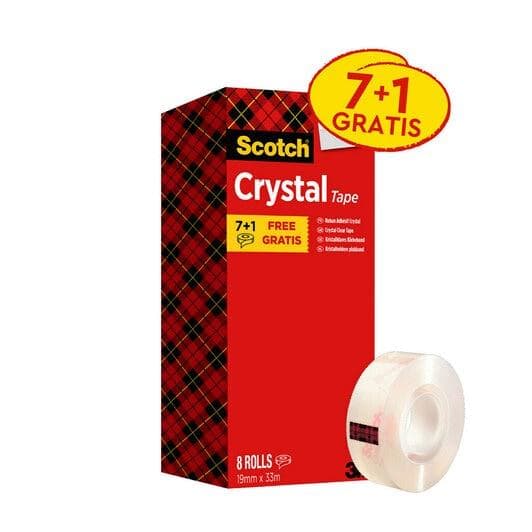3M Scotch klæbende film Krystalklar 600, 19 mm x 33 m, 7+1 meget gennemsigtig, nem og lydløs afrulning - 1 stk (BP548)