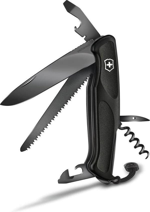 Victorinox Ranger Grip 55 Onyx Black - Sveitsin armeijan veitsi - 12 toimintoa - Lahjalaatikko
