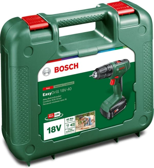 Bosch EasyDrill 18V-40 batteridrevet boremaskine - 18 V Li-Ion batteri (2,0 Ah) og oplader