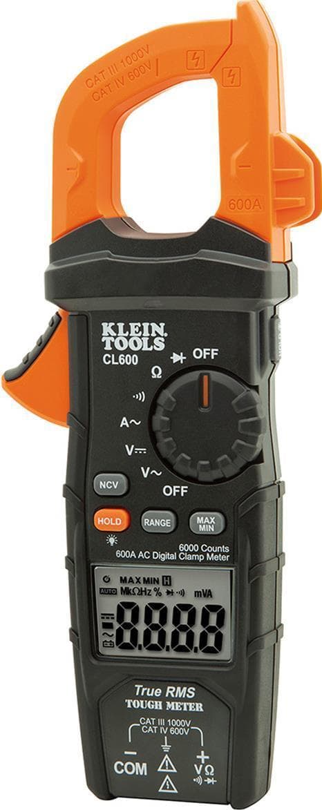 KLEIN TOOLS CL600 600 A AC Auto-Range Digital Current Clamp (CL600) Sort, Orange